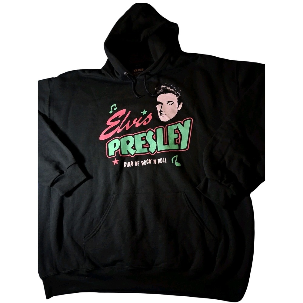 Elvis Presley Mens Black 2X Hoody Long Sleeve The King Rock n Roll 50s 60s Music